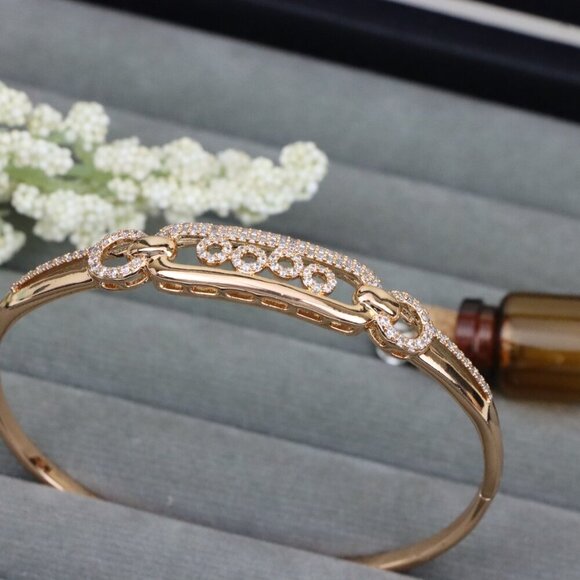 Radiant Oval Link Rose Gold Bangle with CZ Accents, XPBL0444 - Picture 12 of 12